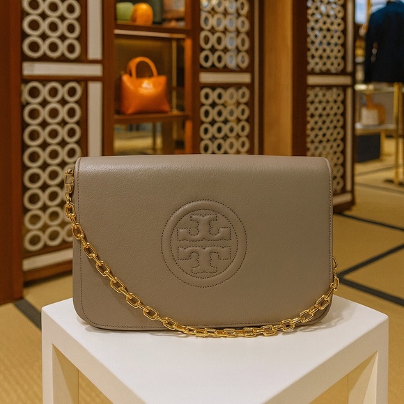 NEW Tory Burch Bombe French Gray Leather Convertible Clutch/Chain Shoulder bag - Picture 1 of 13